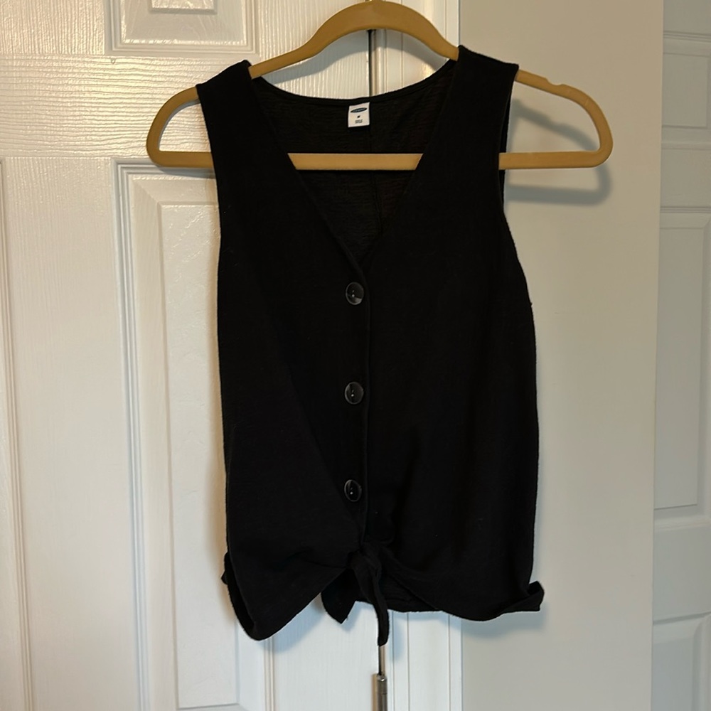 Old Navy Black Button Up Front Tie Knot Vest Sleeveless Tank Top Size M